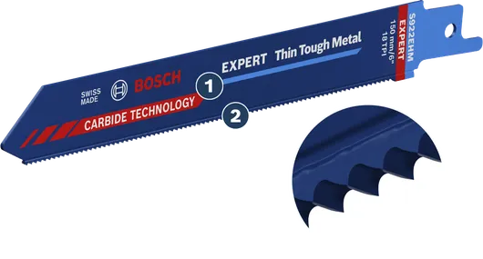 Bosch Expert reciprocating saw blade for thin tough metal.