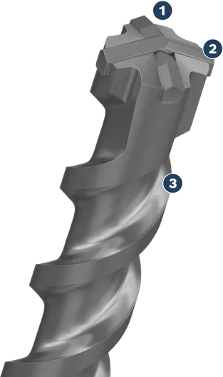 Bosch SDS max-8X drill bit with four-cutter head.