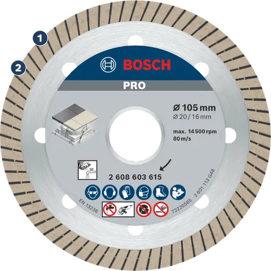 Bosch diamond cutting disc for tiles, 105mm.