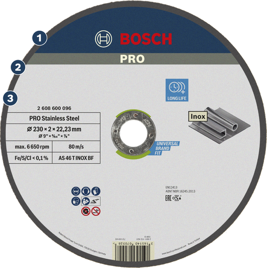 Bosch PRO stainless steel cutting disc long life.