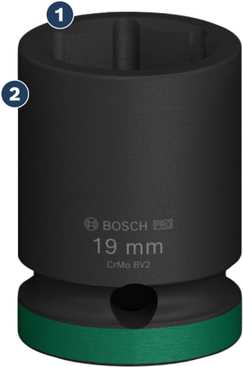 Bosch PRO Impact 19 mm socket with green ring.