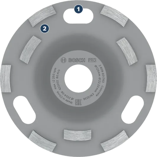 Bosch PRO Concrete Grinding Head 125 mm for concrete surfaces.