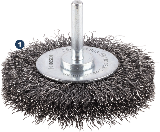 Bosch wire wheel brush for cleaning metal surfaces.