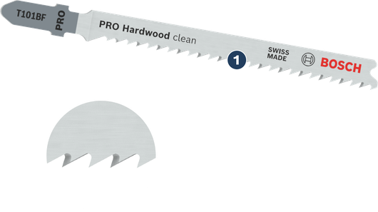 Bosch T101BF PRO Hardwood clean jigsaw blade for precise wood cutting.