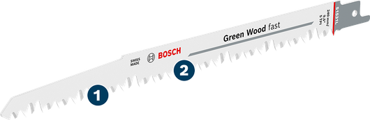 Bosch Green Wood fast reciprocating saw blade for wood.