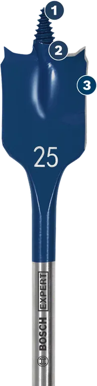 Bosch Expert spade bit with self-feeding threaded tip.