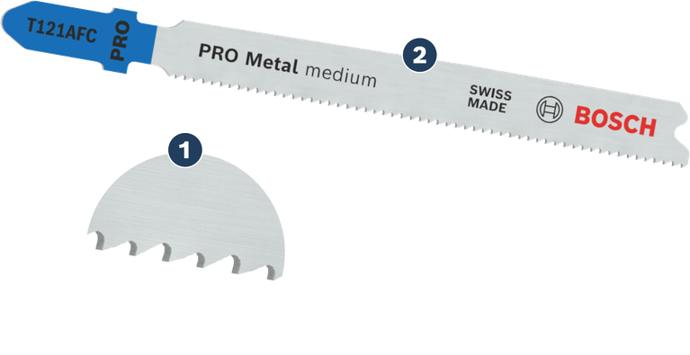 Bosch T121AFC jigsaw blade for medium metal cutting.