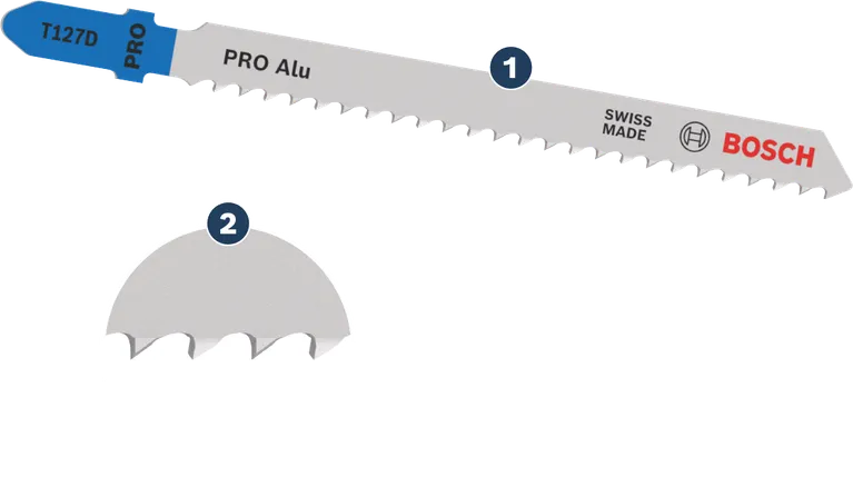 Bosch T127D PRO Alu jigsaw blade for aluminum cutting.