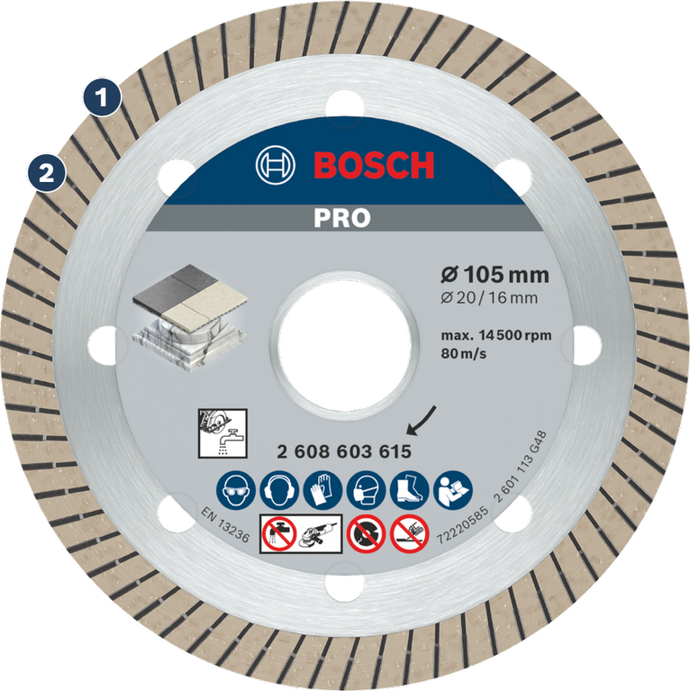 Bosch diamond cutting disc for tiles, 105mm.