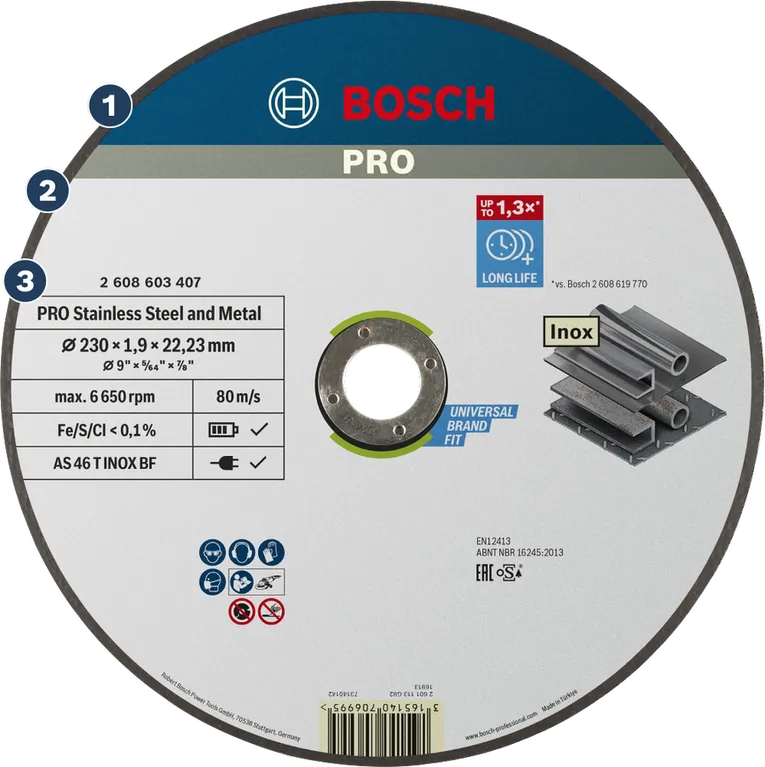 Bosch PRO stainless steel and metal cutting disc.