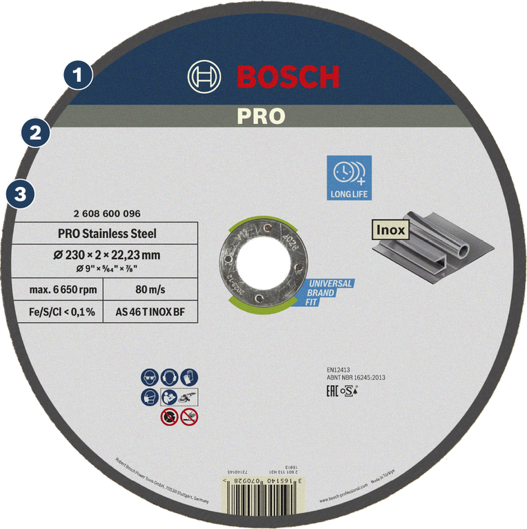 Bosch PRO stainless steel cutting disc long life.