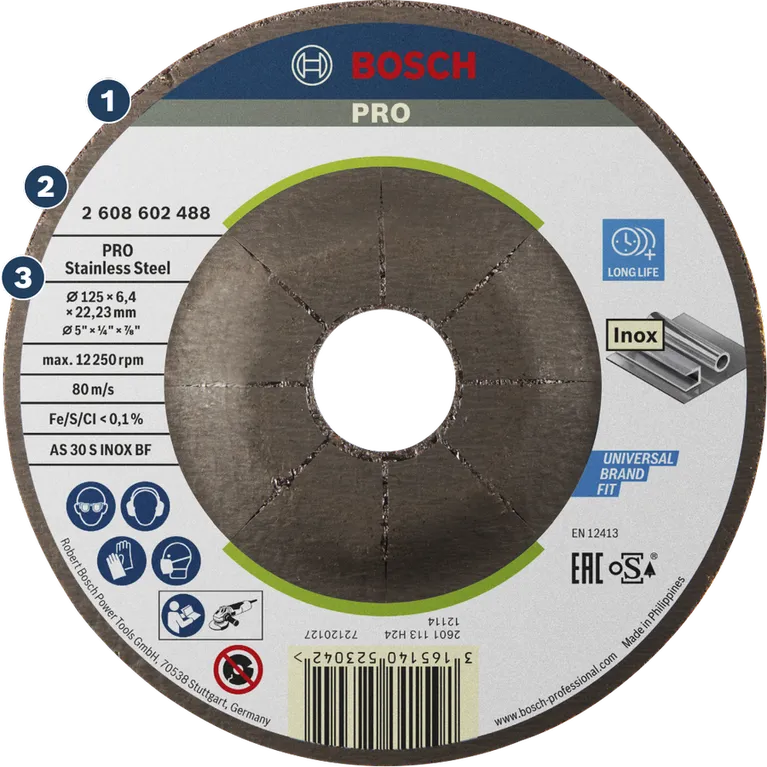 Bosch Pro stainless steel cutting disc for angle grinders.