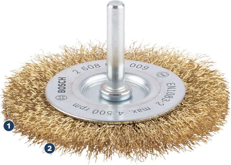 Bosch wire wheel brush for drill cleaning and surface prep.