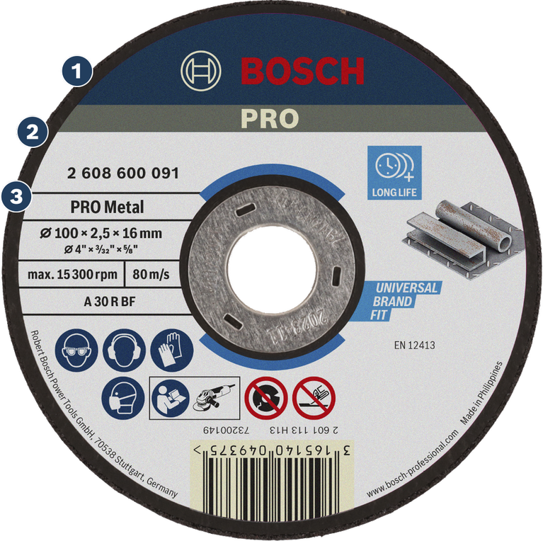 Bosch PRO Metal cutting disc for long life and universal fit.