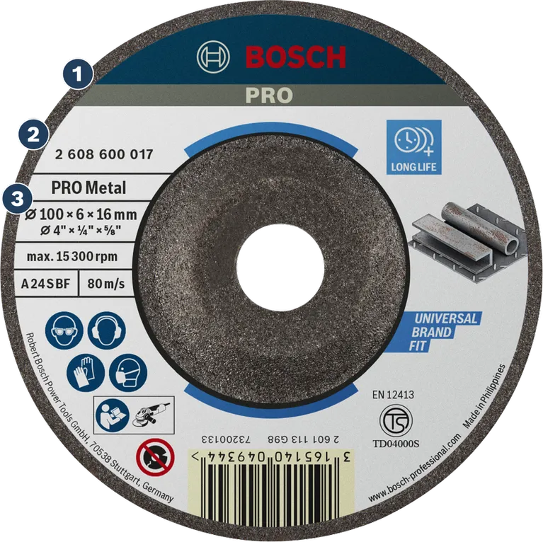 Bosch PRO Metal grinding disc for long life and universal fit.