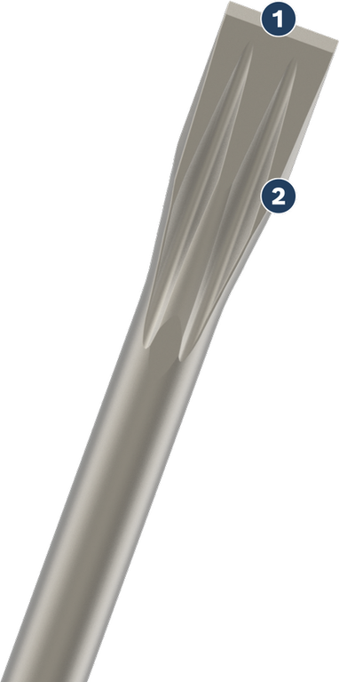 Bosch flat chisel with self-sharpening edge.