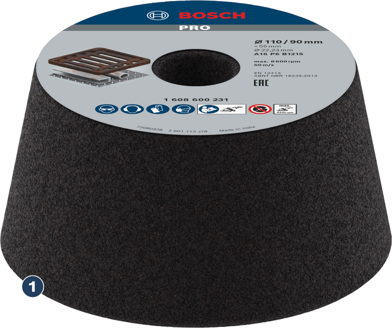 Bosch conical grinding stone for metal surfaces.