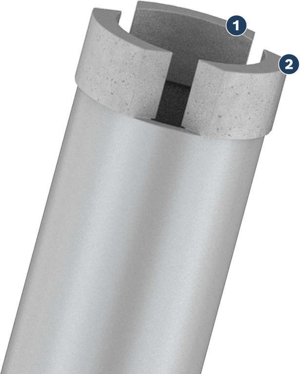 Bosch concrete core drill bit with open segment design.