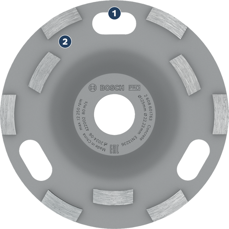 Bosch PRO Concrete Grinding Head 125 mm for fast concrete removal.