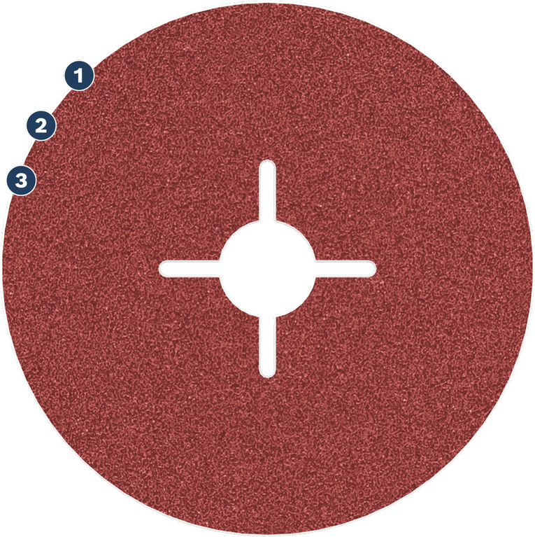 Bosch fiber sanding disc with cross-shaped center hole.