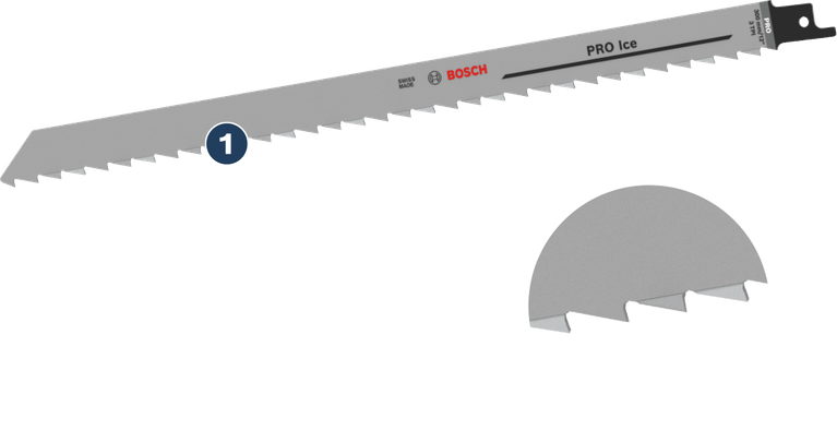 Bosch PRO Ice saw blade with large sharp teeth.