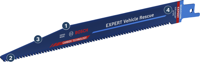 Bosch EXPERT Vehicle Rescue reciprocating saw blade with carbide technology.