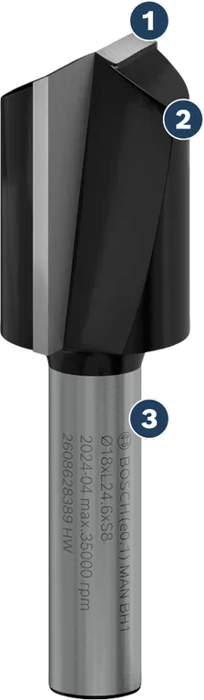 Bosch router bit for wood chamfering.