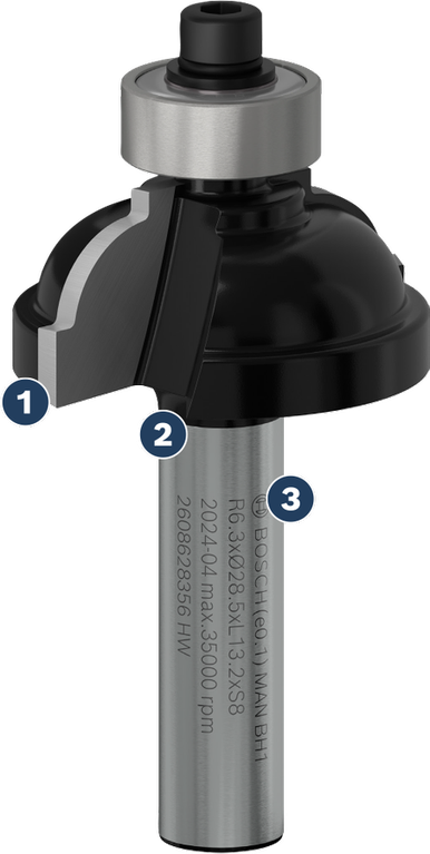 Bosch round over router bit with ball bearing guide.