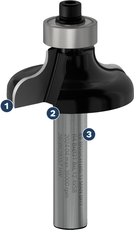 Bosch round over router bit with ball bearing guide.