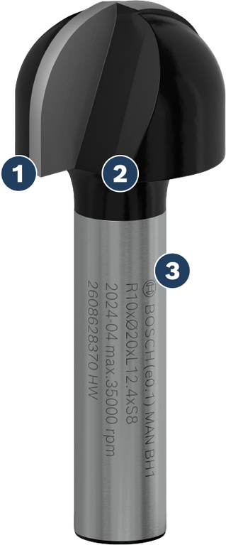 Bosch round nose router bit for wood shaping.