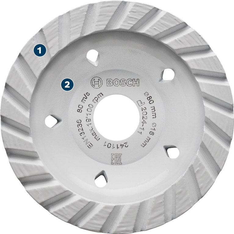 Bosch diamond cup wheel for fast concrete grinding.