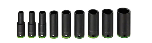 Bosch impact control socket set, durable black design.