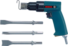 Pneumatic chisel hammer with case and chisel set