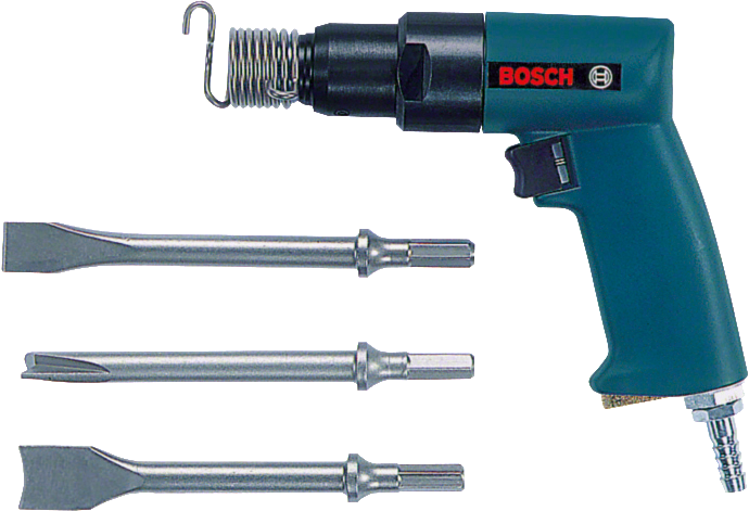 Pneumatic chisel hammer with case and chisel set
