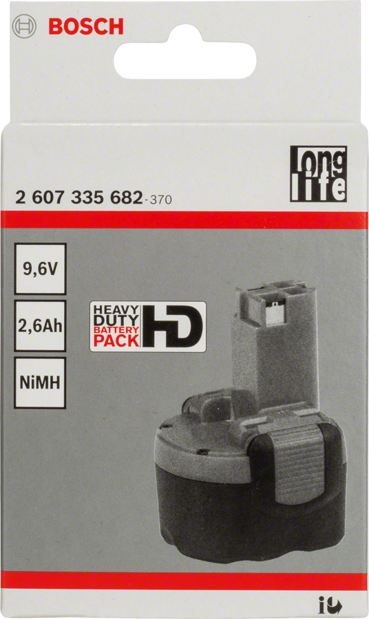 Bosch 9.6V NiMH battery pack for power tools.