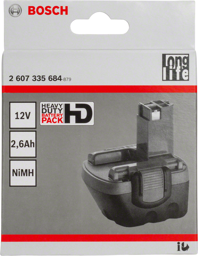 Bosch 12V 2.6Ah NiMH pod-style battery pack.