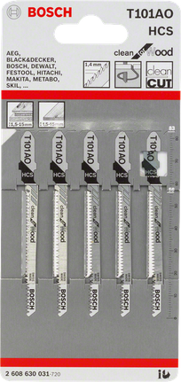 Bosch T101AO jigsaw blade 5-pack.