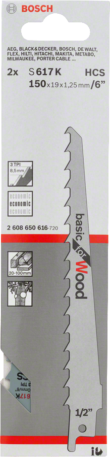 Bosch S 617 K reciprocating saw blade for wood.