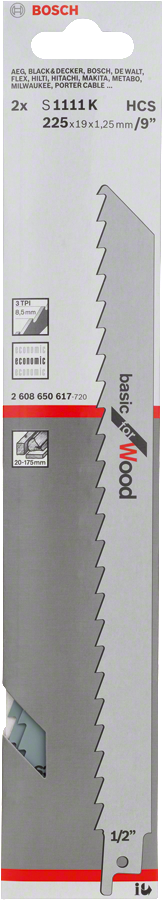 Bosch S 1111 K reciprocating saw blade for wood cutting.