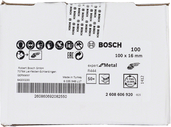 Bosch fibre sanding disc R444 metal 100×16 mm.