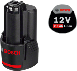Bosch 12V 2.0Ah Li-Ion battery pack.