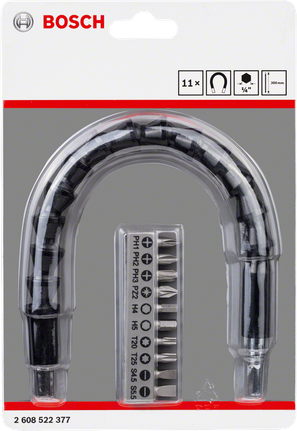 Bosch flexible drill extension with 10 screwdriver bits.