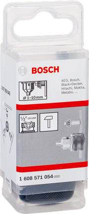 Bosch 1–10 mm keyed chuck.