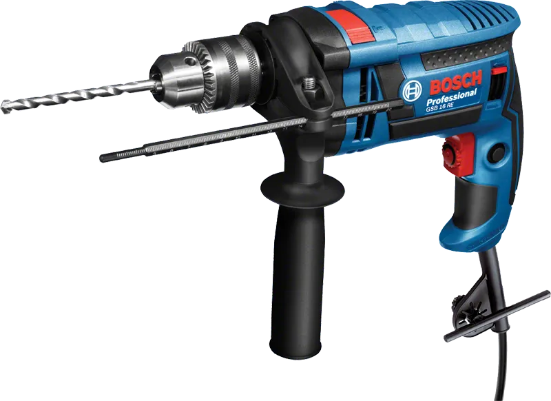 Bosch GSB 16 RE impact drill with side handle.