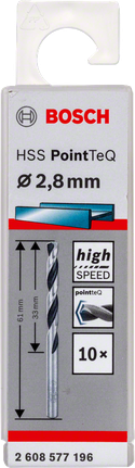 Bosch HSS PointTeQ 2.8mm high-speed drill bit pack.