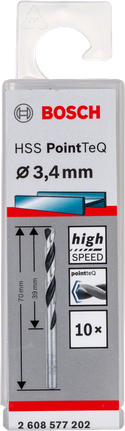 Bosch HSS PointTeQ 3.4mm drill bit pack.