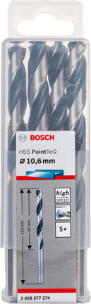 Bosch HSS PointTeQ 10.6mm drill bits.