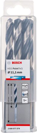Bosch HSS PointTeQ 11.1 mm twist drill bits.