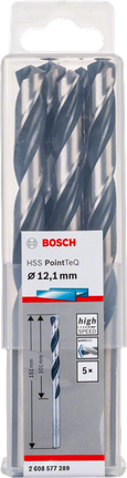 Bosch HSS PointTeQ 12.1mm drill bits.
