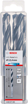 Bosch HSS PointTeQ 12.4mm drill bit set.